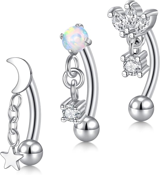 FECTAS Dangle Rook Eyebrow Piercing Jewelry Gold Silver 16G Rook Earrings for Women Eyebrow Rings Tiny Small Belly Rings Vertical Labret Lip Jewelry 8mm