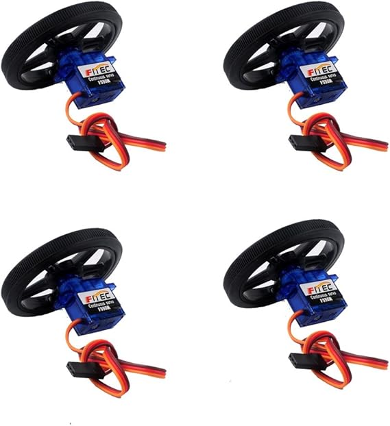 Feetech FS90R 360 Degree Continuous Rotation Micro Servo Motor + RC Tire Wheel for Arduino Micro:bit (Pack of 4)