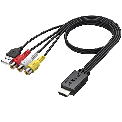 AUTOUTLET RCA to HDMI Converter with Aspect Ratio Switch (4:3/16:9), 1080P/720P AV to HDMI Composite CVBS Video Audio Adapter Supports PAL/NTSC for Wii/N64/PS2