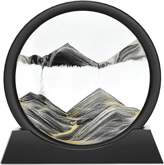 Wai Danie Moving Sand Art Picture 3D Hourglass Deep Sea Sandscape Liquid Motion Display Painting Flowing Sand Frame Relaxing Desktop Home Office Work Decor (Black, 7")