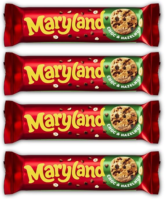 Maryland Chocolate Chip & Hazelnut, 200g x Pack of 4 | Chocolate Chip Cookie Bundle Pack