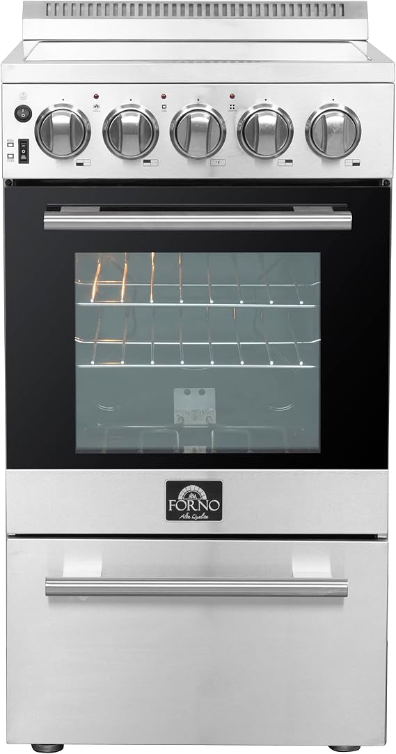 Forno Pallerano 20-Inch Freestanding Electric Range, Compact Design, 4 Burner Elements, 2.05 cu.ft. Oven with Storage Drawer - Stainless Steel