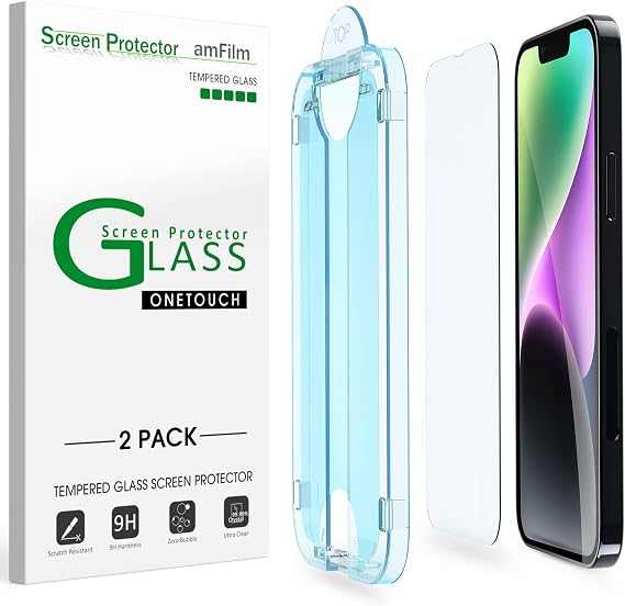 amFilm Screen Protector OneTouch for iPhone 14 Plus 6.7" 2022 iPhone 13 Pro Max 6.7" 2021 with Easy Installation Kit, Full Coverage Case Friendly, Tempered Glass, 2 Pack