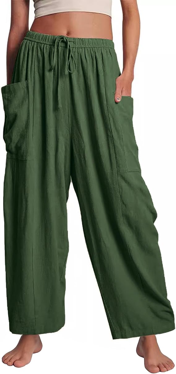 Flygo Women's Flowy Drawstring Wide Leg Pants with Side Pockets