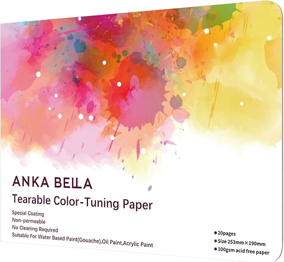 Anka Bella Disposable Palette Paper for Mixing Rainbow Cake Paint, 20 Sheets Palette Paper Pad for Oil Acrylic Water Color Water Based Paint/Art Supply/Tear-Off Sheets for Mixing Colors