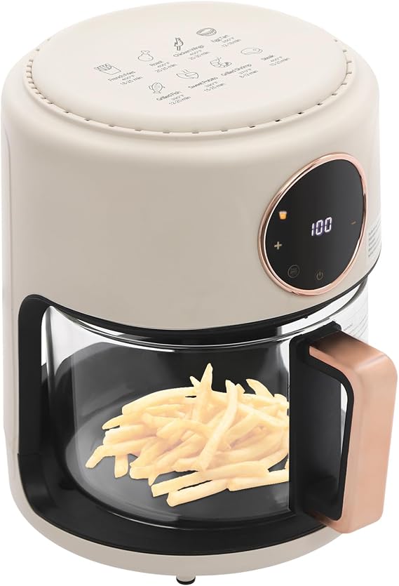 Glass Air Fryer, 4.2-1200w Powerful Air Fryer Roaster W/Grill, 360 Viewable & Touch Screen, 8 Preset Modes, Temp Range 176 F To 392 F For Home Kitchens,Restaurants (White)