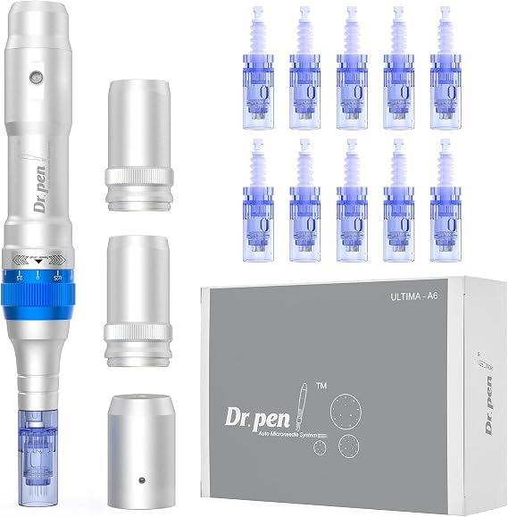 Dr.Pen A6 Microneedling Kalem Yüz ve Vücut için Mirco İğneleme Derma Kalemi Yara Serumu için 5 Hız Derinliği Ayarlanabilir 2 Yedek Pil ve 10 Kartuşla 36-Pin Kablolu ve Kablosuz İngiltere Tak