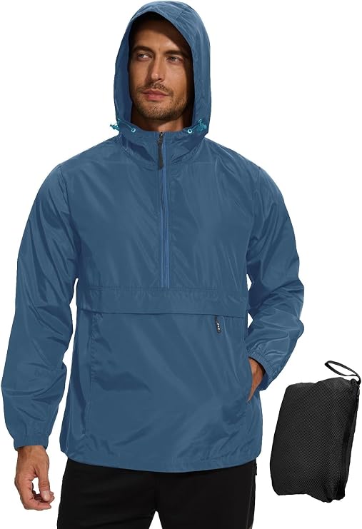 Avoogue Men's Rain Jacket Waterproof Lightweight windbreaker Packable Rain Pullover for Hiking Golf Running Fishing Work