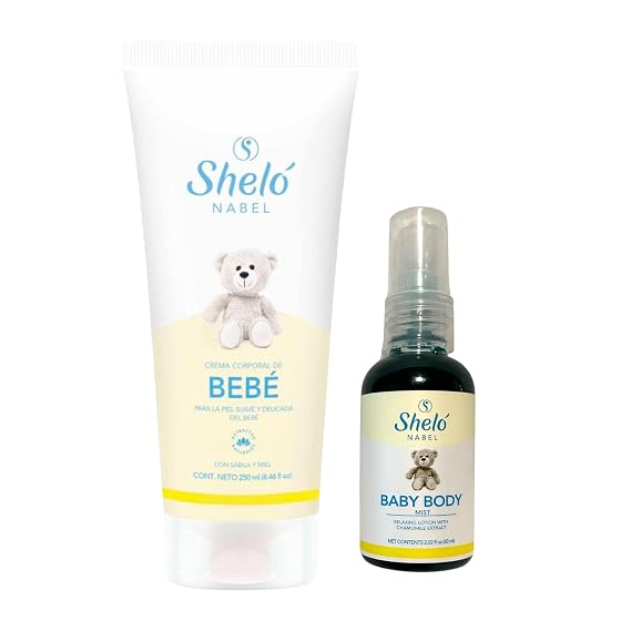 Shelo Nabel Baby Body Lotion and Cream Set, 2.02 fl oz Lotion, 8.46 fl oz Cream, with Chamomile/Set de locion y crema corporal para bebe