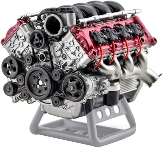 FunXylophy Mini V8 Engine Model Kit That Works, MAD Simulation Dynamic V8 Engine with Battery Holder and Support Bracket for AX90104 SCX10II Capra VS4-10 Pro/Ultra Model Car 2.52 x 2.36 x 2.17 inch