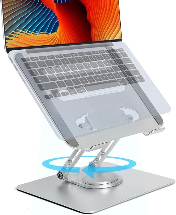 360° Rotating Folding Laptop Stand, Adjustable Height, Angle, Ergonomic Design, Relieves Neck Pain, Stoop, Eye Fatigue, Made of Aluminum Alloy, Anti-Slip Silicone Protection, Stable, Hollow Design
