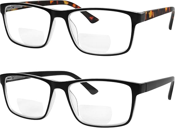 Yogo Vision Bifocal Reading Glasses for Men and Women, Rectangle MultiFocal Readers with Spring Hinges, Retro Design