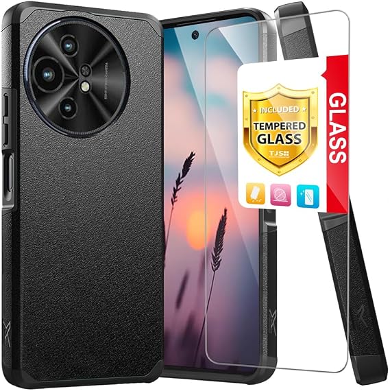 TJS for TCL 50 XL 5G Case, with Tempered Glass Screen Protector (Black)