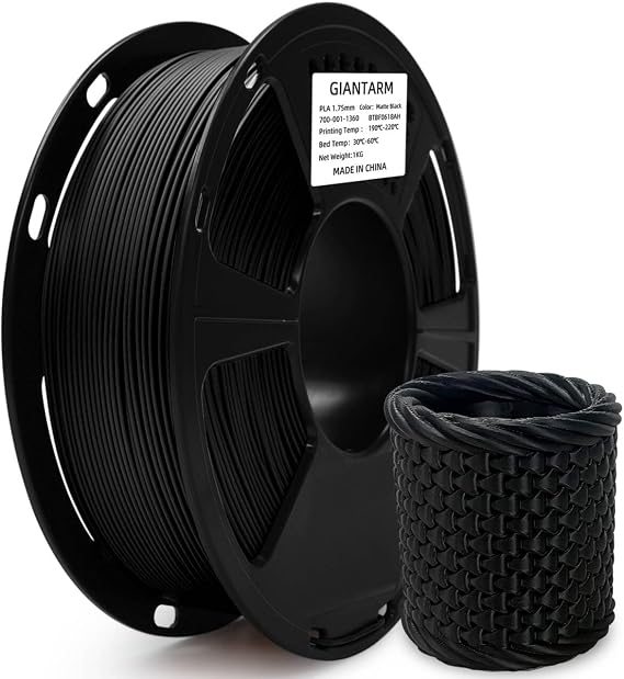 GIANTARM 3D Printer Filament, Black Pla Filament, 1Kg(2.2lbs) Spool, 1.75mm Dimension Accuracy +/- 0.03mm, 3D Printing Filament, Dark Black