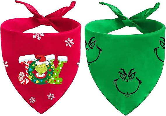 2 Pack Christmas Dog Bandanas Reversible Durable Red Green Dog Scarf
