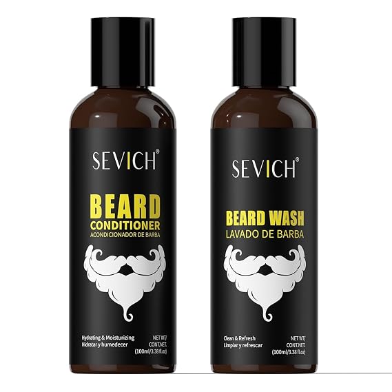 SEVICH Beard Wash and Conditioner Set for Men,Natural Plant-Based Formula with Argan & Jojoba Oil,Deep Cleansing & Moisturizing,Prevent Dryness & Frizz,2-in-1 Beard Care Kit