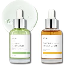 iUNIK Propolis Vitamin Synergy Serum & Tea Tree Relief Serum - Enhances Skin Clarity Reduces Redness Irritation Gentle Soothing Nourishing Moisturizing Face Ampoule Essence Korean Skincare