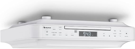auna KRCD-100 BT Kitchen Under Cabinet Radio - CD-Player, MP3, Radio Tuner, BT Port makes Wireless Hearing Possible, Suitable as Short Time Alarm, Kitchen or Baking Timer, LCD Display - White