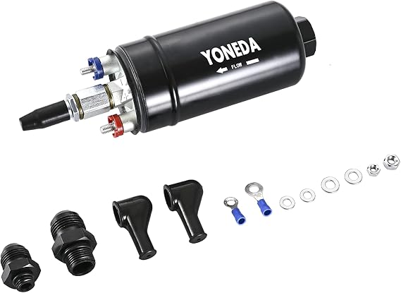 YONEDA High Pressure Fuel Pump Heavy Duty External 12V 300LPH 145PSI High Flow Fit for AN10 Inlet / AN6 Outlet ls swap fuel pump kit