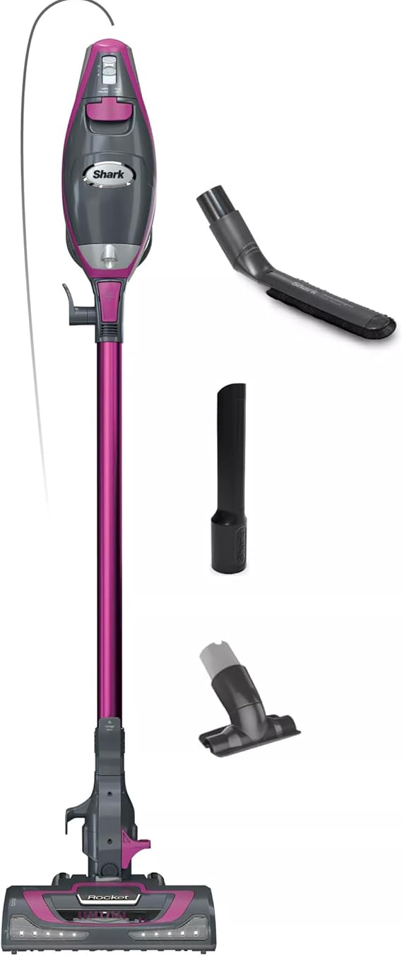 Shark Rocket Pro DLX Corded Stick Vacuum, XL Cup, Handheld, Fuchsia, HV371 | Deep Carpet Cleaning, Pet Hair Pickup, LED Headlights, Swivel Steering, Low-Profile Reach, Crevice and Upholstery Tools
