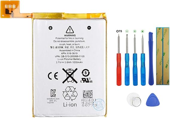 616-0619, 616-0621 Battery Compatible with iPod Touch 5, iPod Touch 5th Generation LIS1495APPCC MP3 MP4 PMP Battery with Tools