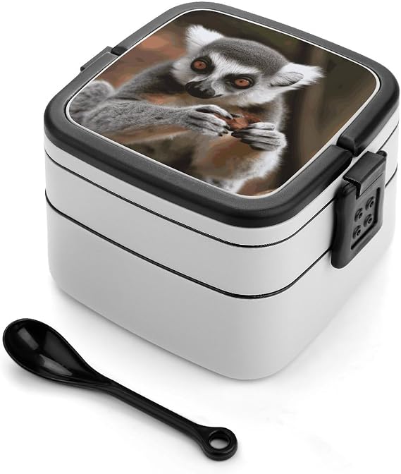 Bento Box Adult Lunch Box All-in-One Stackable Leakproof Lunch Containers with Compartments Double Layer Leak-Proof Monkey Lemur Cute Lunch Boxes for Women Men Office Work Picnic