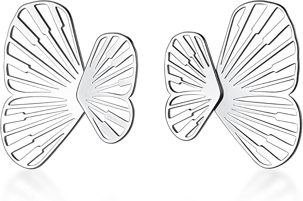 Noonsial 18K Gold Butterfly Earrings titanium steel Tiny Stud Earrings for Women Sliver Minimalist Earrings Dainty Hypoallergenic