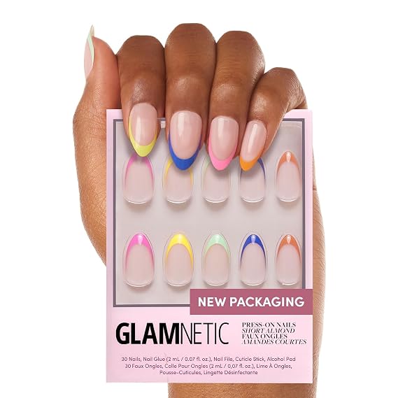 Glamnetic Press On Nails - Short Almond, Glossy Fake Nails 24 Pc Full Kit