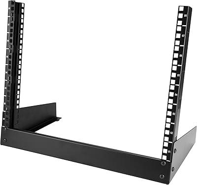 2-Post 8U Desktop Server Rack, Small Open Frame 19in Computer Rack, Compact Network Rack for AV  Studio  Data  IT Equipment, Free Standing Two-Post HomeOffice Rack , TAA RK8OD
