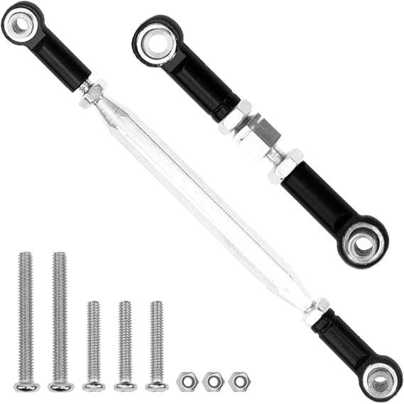 Metal Adjustable Turnbuckles Camber Links Pull Rod Steering Servo Linkages Tie Rod Compatible with MN Model D90 99S MN90 1/12 RC Crawler Car (Black)