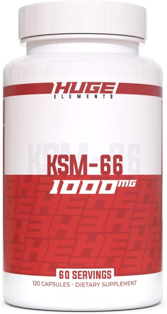 Huge Supplements KSM-66 Ashwaghanda, High Potency 5% Withanolides, 1000mg of Clinically Studied KSM66 (120 Capsules)