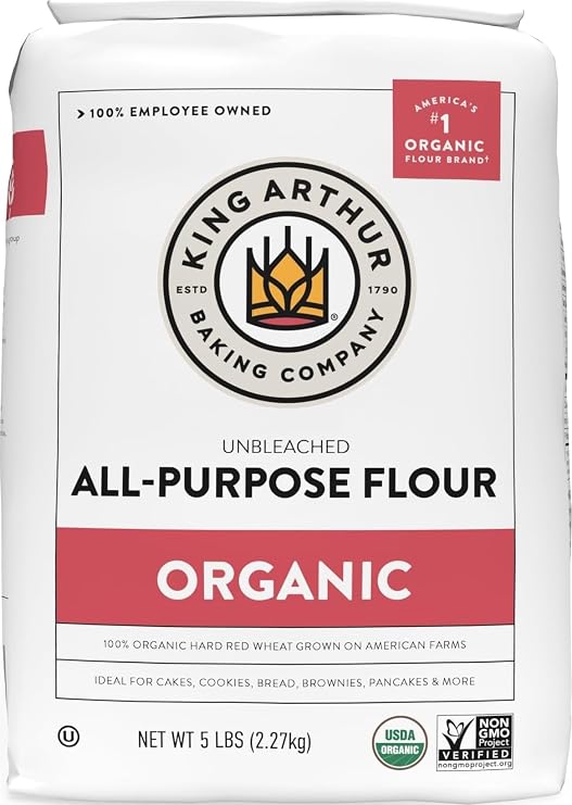 King Arthur 100% Organic All-Purpose Flour, Unbleached, 5 lb Bag - Non-GMO Project Verified, No Preservatives