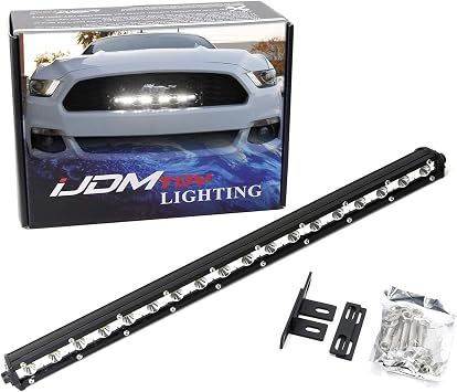 iJDMTOY Behind Grille Mount 20-Inch LED Ultra Slim Light Bar Compatible with 2015-17 Ford Mustang, Includes (1) 54W High Power LED Lightbar, Inside Grill Mounting Brackets & On/Off Switch Wiring Kit