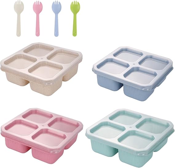 Snack Containers Lunch Box, Lunchable Boxes with 4 Compartments & 4 Forks | Snackle Container Stackable and Reusable Lunch Snack Containers Storage Box