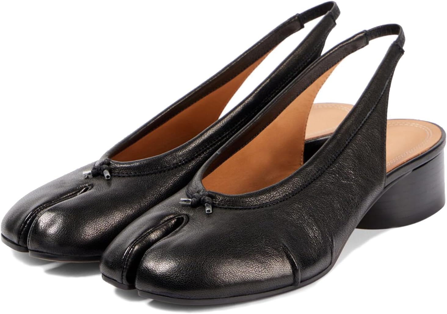 KOKOMOMO Black Split Toe Japanese Tabi Shoes Cylindrical Block Heels Pumps Chunky Heel Office Wedding Party Dress