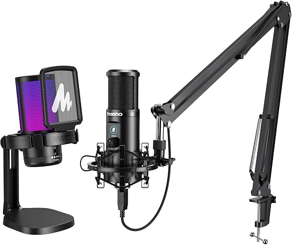 MAONO USB Gaming RGB Microphone with USB Professional Condenser PC Mic, Noise Cancellation Condenser Mic for Streaming, Recording, Podcast, Chat, Twitch, YouTube, Discord, Computer, PS5, PS4, Zoom Mee