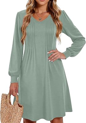 Fall Dresses for Women Lightweight Wedding Graduation Gauze Midi Long Sleeve Crew Neck Dress