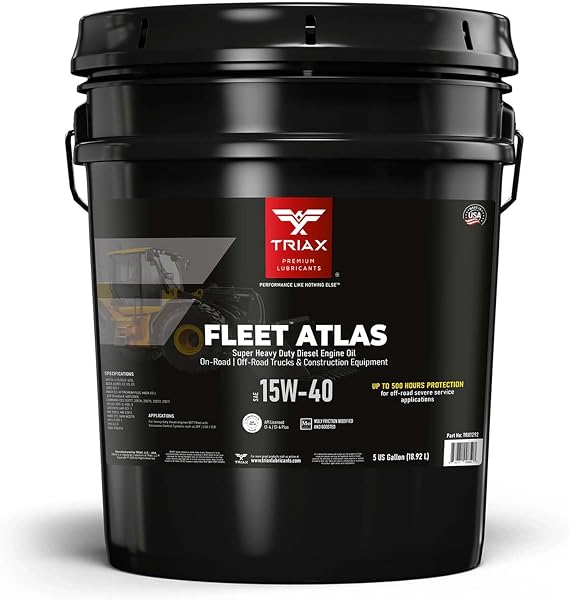 TRIAX Fleet Atlas 15W-40 - Super Heavy Duty Diesel Engine Oil - API Licensed CI-4 Plus, High TBN - For On-Road and Off-Road Trucks & Construction Equipment (5 Gallon Pail)