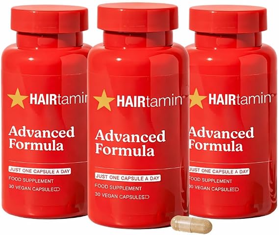HAIRtamin Advanced Formula Hair Growth Supplement for Women & Men, Supports Stronger, Longer, Visibly Thicker Hair, With 5000 mcg Biotin, Vitamins & Antioxidants, 100% Vegan 3 Month Supply