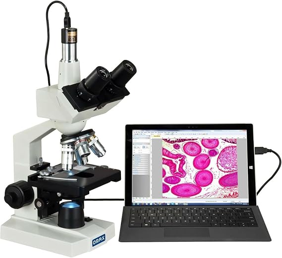 OMAX M83EZ-C50S 2500X LED Digital Trinocular Lab Compound Microscope | 40X-2500X Magnification Range 5MP CMOS Sensor USB 2.0 Connectivity Compound Biological Microscope Mechanical Stage