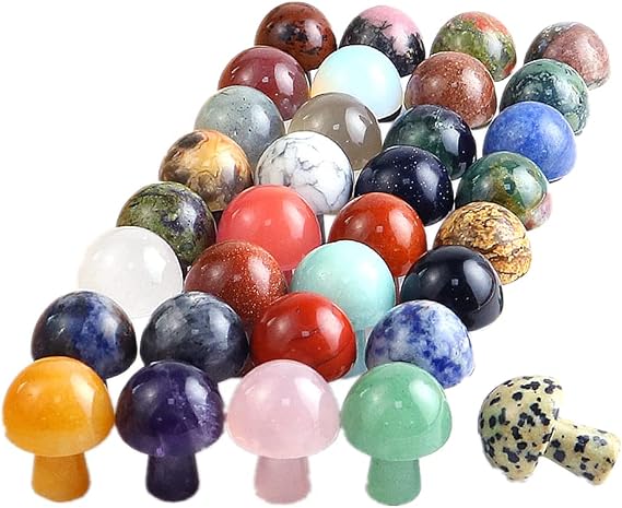 5pcs Crystal Mushroom Healing Crystals Agate Stone Mushroom-Shape Figurine Massage Stones Crystal Palm Stone Flower Pot Fish Tank Decoration