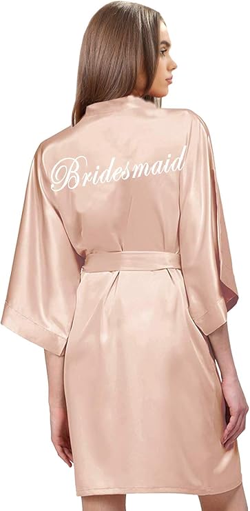 Satin Robe for women Short Bride and Bridesmaid Rose Gold Dressing robe for Wedding Party...