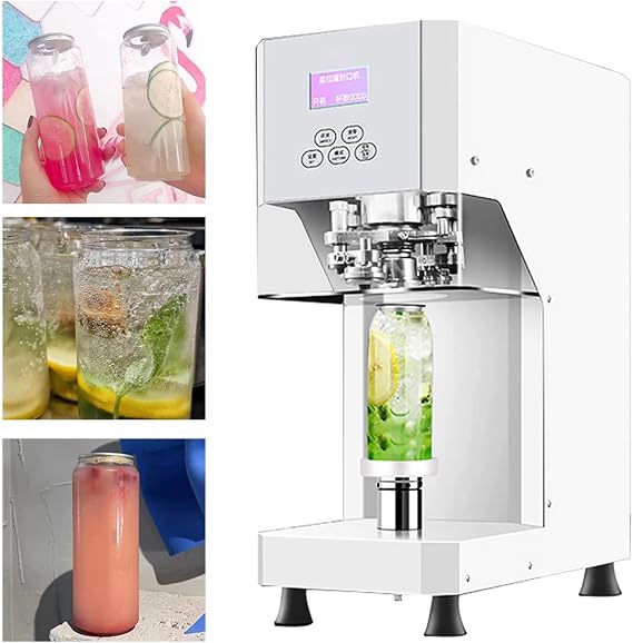 Full Automatic Can Seamer Can Sealer, 370W Can Sealing Machine with LCD Panel, Tin Can Sealer Bottle Can Capping Customed Caliber Height Adjustable, Quick Sealing, Stable Operation (Black) (White )