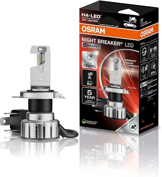 Osram H4 Night Breaker LED Smart, 6000K,%330 Daha Fazla Işık, 12V/20W, 5 Yıl Garantili 1 ADET