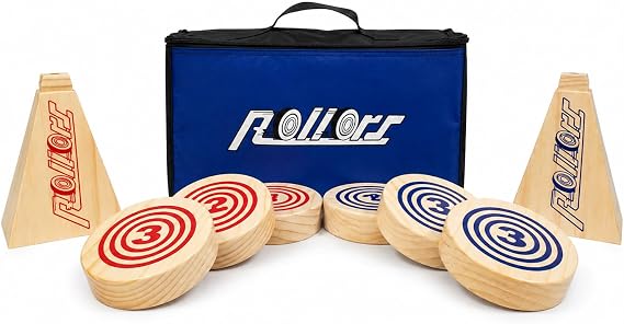 Rollors Backyard Set All Wood Outdoor Lawn Game | Combines Horseshoes, Bocce Ball & Bowling, For Summertime Fun, Reunions, Camping, Parties, BBQs, Picnics & Beach Days