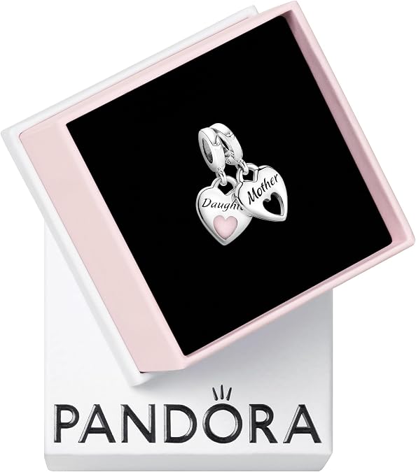 PANDORA Double Heart Split Dangle Charm - Compatible with PANDORA Moments Bracelets - Jewelry for Women - Made with Sterling Silver & Enamel