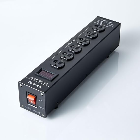 AC Power Filter Power Conditioner with Display, 4 Ways Power Socket, Black | HiFi Power Purifier, 15A Overvoltage Protection, Power Conditioner Audio Suitable for HiFi CD Player TV