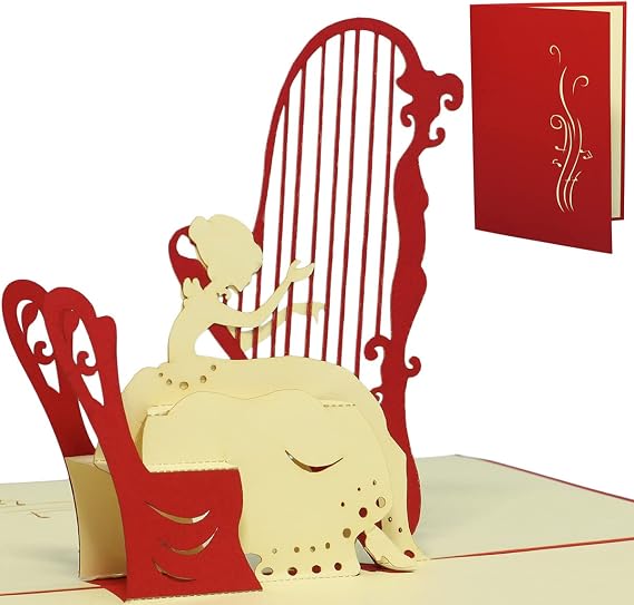 Pop Up 3D Greeting Card Pop Up 3D Greeting Card Birthday Anniversary Valentine Mothers Day Fathers Day Gift Card, Music Lovers Woman with Harp N124