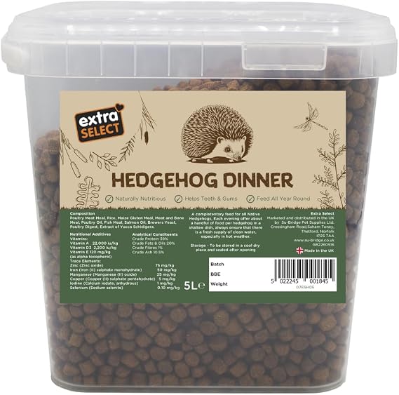 Extra Select Premium Hedgehog Dinner: Nutrient-Rich Dry Hedgehog Food for Year-Round Feeding - 5L Tub