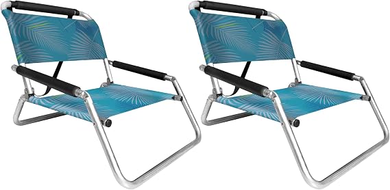 Neso Beach Chairs - Lightweight, Portable and Foldable Recliner Beach Chairs for Park, Camping and Outdoor Adventures - with Slip Pockets and Shoulder Strap - 2 Pack - Aqua Fronds - Regular